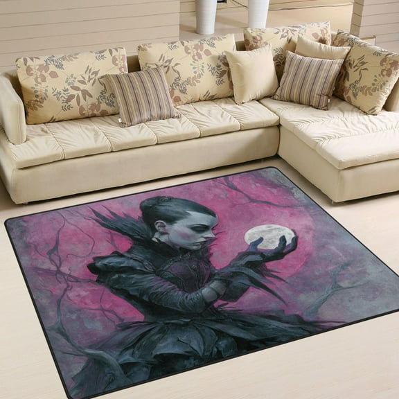 Area Rug Indoor 63"x48"in Non-Slip Wear Resistant Floor Mats Soft Large Carpets for Living Room Bedroom Home Decor Gothic Vampire Queen
