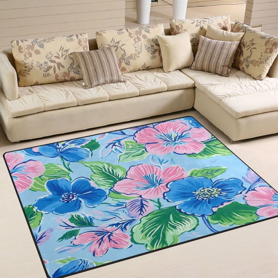 Area Rug Indoor 63"x48"in Non-Slip Wear Resistant Floor Mats Soft Large Carpets for Living Room Bedroom Home Decor Inspired Floral Pattern