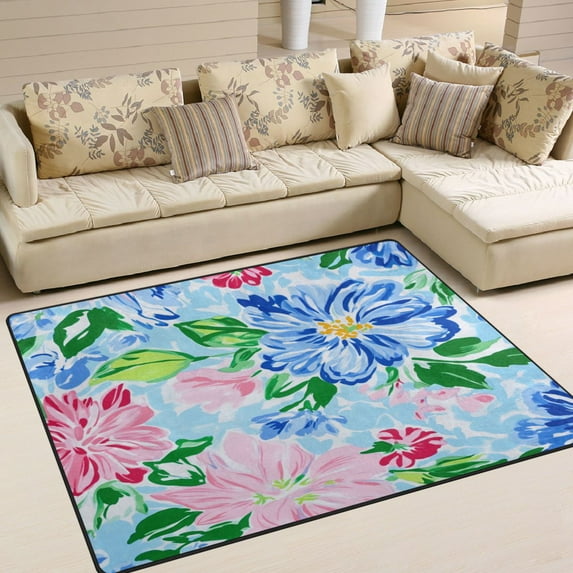Area Rug Indoor 63"x48"in Non-Slip Wear Resistant Floor Mats Soft Large Carpets for Living Room Bedroom Home Decor Light Sky-blue Pattern
