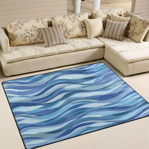 Area Rug Indoor 63"x48"in Non-Slip Wear Resistant Floor Mats Soft Large Carpets for Living Room Bedroom Home Decor Lines in Shades Of Blue
