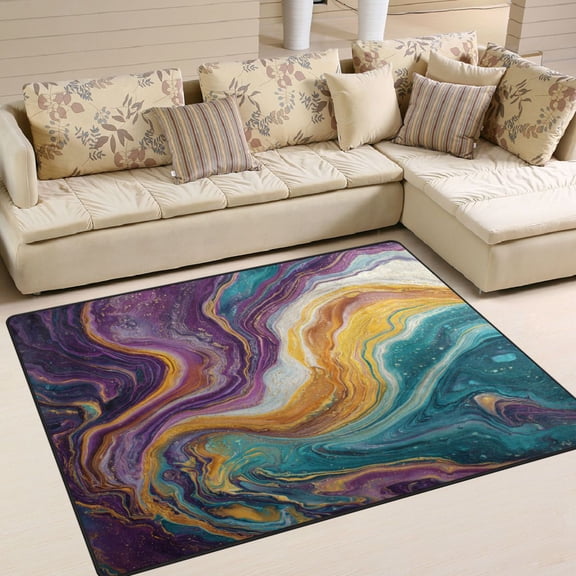 Area Rug Indoor 63"x48"in Non-Slip Wear Resistant Floor Mats Soft Large Carpets for Living Room Bedroom Home Decor Marble Veins in Various Colors