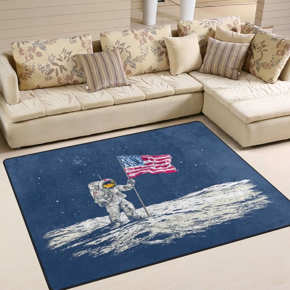 Area Rug Indoor 63"x48"in Non-Slip Wear Resistant Floor Mats Soft Large Carpets for Living Room Bedroom Home Decor Moon Landing