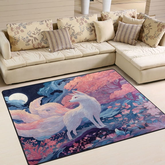 Area Rug Indoor 63"x48"in Non-Slip Wear Resistant Floor Mats Soft Large Carpets for Living Room Bedroom Home Decor Nine Tails Fox