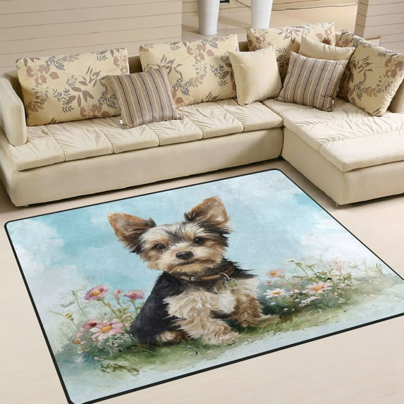 Area Rug Indoor 63"x48"in Non-Slip Wear Resistant Floor Mats Soft Large Carpets for Living Room Bedroom Home Decor Resting Puppy