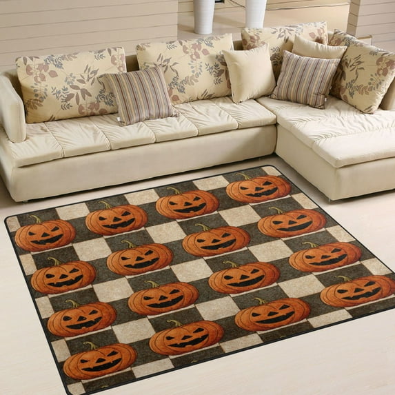 Area Rug Indoor 63"x48"in Non-Slip Wear Resistant Floor Mats Soft Large Carpets for Living Room Bedroom Home Decor Striped Wicked Pumpkins