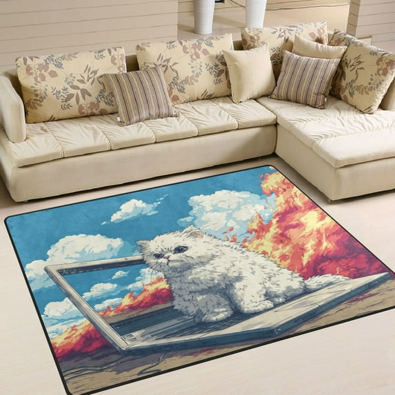 Area Rug Indoor 63"x48"in Non-Slip Wear Resistant Floor Mats Soft Large Carpets for Living Room Bedroom Home Decor Super Angry Cat