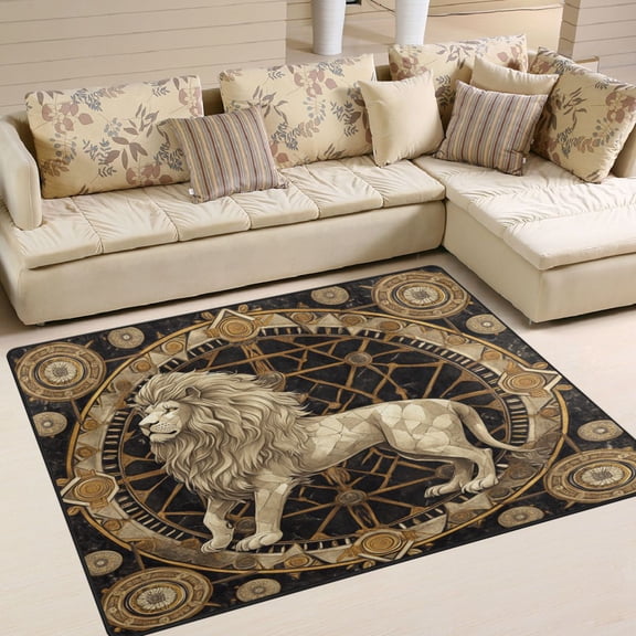 Area Rug Indoor 63"x48"in Non-Slip Wear Resistant Floor Mats Soft Large Carpets for Living Room Bedroom Home Decor Vintage Lion Pattern