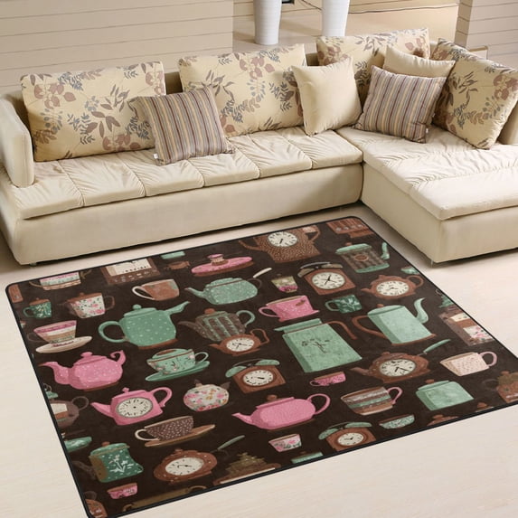 Area Rug Indoor 80"x58"in Non-Slip Wear Resistant Floor Mats Soft Large Carpets for Living Room Bedroom Home Decor A Pattern Of Teapots