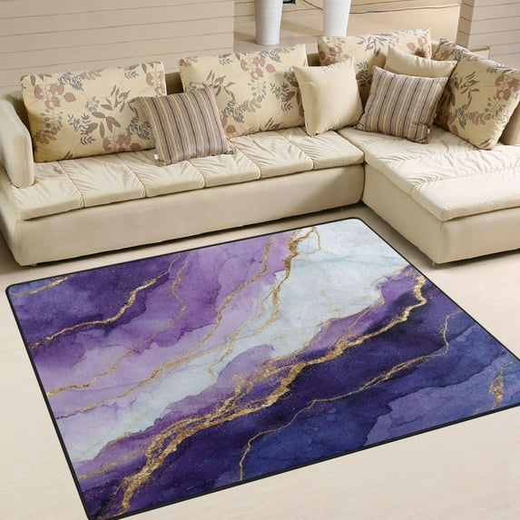 Area Rug Indoor 80"x58"in Non-Slip Wear Resistant Floor Mats Soft Large Carpets for Living Room Bedroom Home Decor Abstract Dark Purple Marble