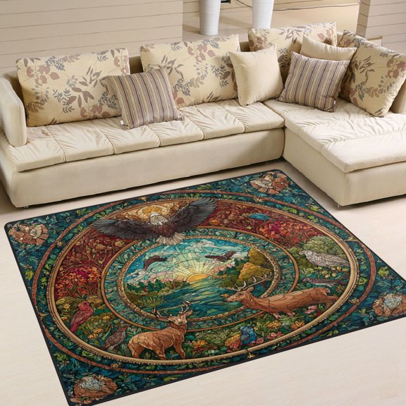 Area Rug Indoor 80"x58"in Non-Slip Wear Resistant Floor Mats Soft Large Carpets for Living Room Bedroom Home Decor Animal World