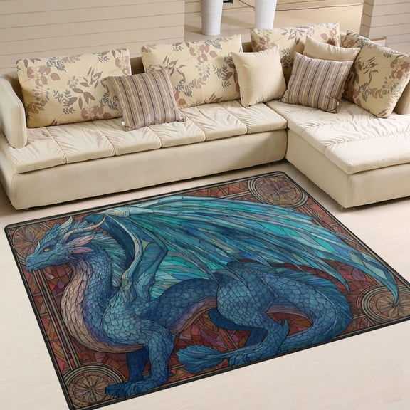 Area Rug Indoor 80"x58"in Non-Slip Wear Resistant Floor Mats Soft Large Carpets for Living Room Bedroom Home Decor Azure Dragon