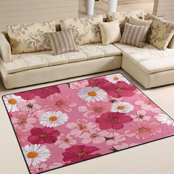 Area Rug Indoor 80"x58"in Non-Slip Wear Resistant Floor Mats Soft Large Carpets for Living Room Bedroom Home Decor Blooming Cherry Blossoms
