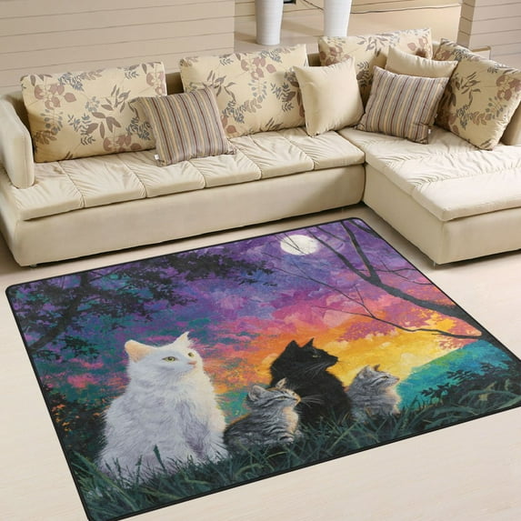 Area Rug Indoor 80"x58"in Non-Slip Wear Resistant Floor Mats Soft Large Carpets for Living Room Bedroom Home Decor Cat Family