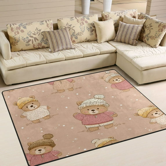 Area Rug Indoor 80"x58"in Non-Slip Wear Resistant Floor Mats Soft Large Carpets for Living Room Bedroom Home Decor Cute Light Pink Bear