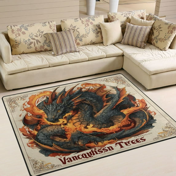 Area Rug Indoor 80"x58"in Non-Slip Wear Resistant Floor Mats Soft Large Carpets for Living Room Bedroom Home Decor Fire-breathing Dragon