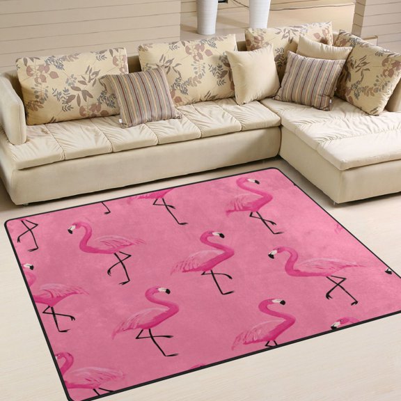 Area Rug Indoor 80"x58"in Non-Slip Wear Resistant Floor Mats Soft Large Carpets for Living Room Bedroom Home Decor Flock Of Cartoon Flamingos