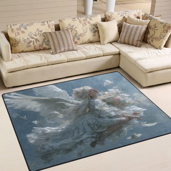 Area Rug Indoor 80"x58"in Non-Slip Wear Resistant Floor Mats Soft Large Carpets for Living Room Bedroom Home Decor Flower Angel