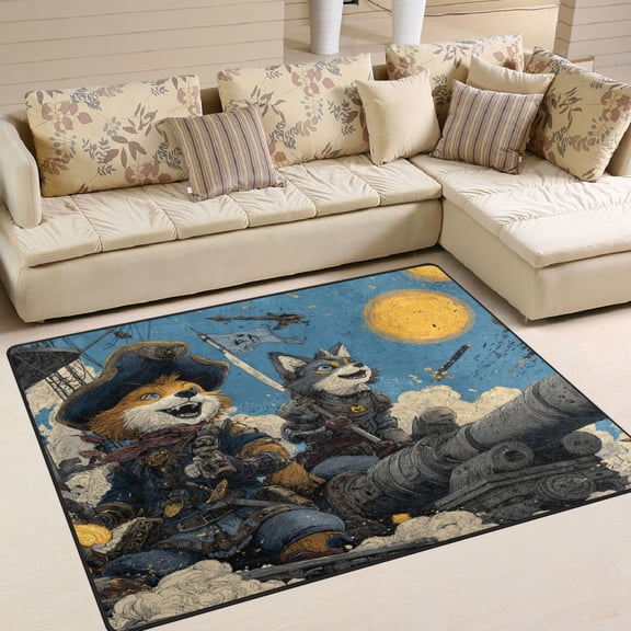 Area Rug Indoor 80"x58"in Non-Slip Wear Resistant Floor Mats Soft Large Carpets for Living Room Bedroom Home Decor Fox Wars