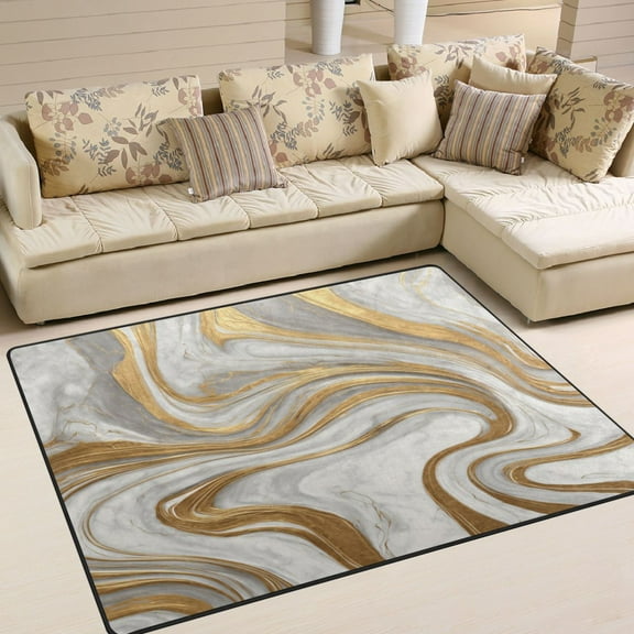 Area Rug Indoor 80"x58"in Non-Slip Wear Resistant Floor Mats Soft Large Carpets for Living Room Bedroom Home Decor Gold and White Marble