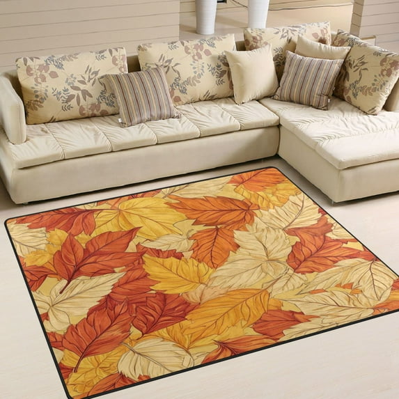 Area Rug Indoor 80"x58"in Non-Slip Wear Resistant Floor Mats Soft Large Carpets for Living Room Bedroom Home Decor Golden Leaves