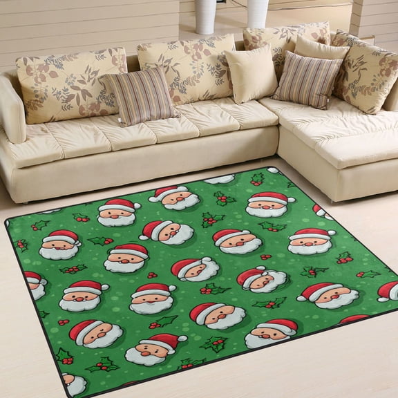 Area Rug Indoor 80"x58"in Non-Slip Wear Resistant Floor Mats Soft Large Carpets for Living Room Bedroom Home Decor Green Pattern Of Cartoon Faces