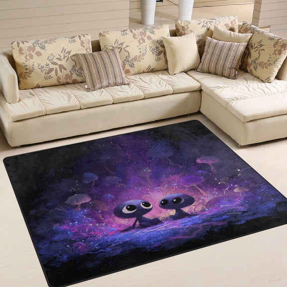 Area Rug Indoor 80"x58"in Non-Slip Wear Resistant Floor Mats Soft Large Carpets for Living Room Bedroom Home Decor Purple Alien