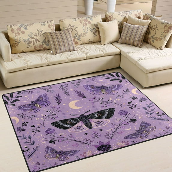 Area Rug Indoor 80"x58"in Non-Slip Wear Resistant Floor Mats Soft Large Carpets for Living Room Bedroom Home Decor Purple Moths