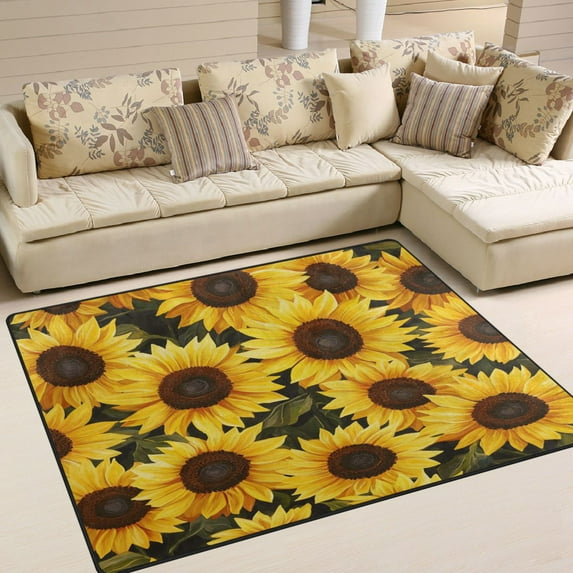 Area Rug Indoor 80"x58"in Non-Slip Wear Resistant Floor Mats Soft Large Carpets for Living Room Bedroom Home Decor Sunflowers Pattern
