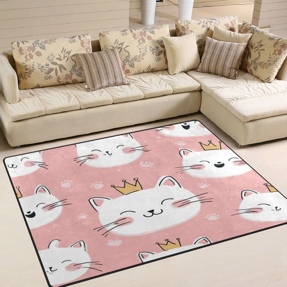 Area Rug Indoor 80"x58"in Non-Slip Wear Resistant Floor Mats Soft Large Carpets for Living Room Bedroom Home Decor Super Happy Kittens