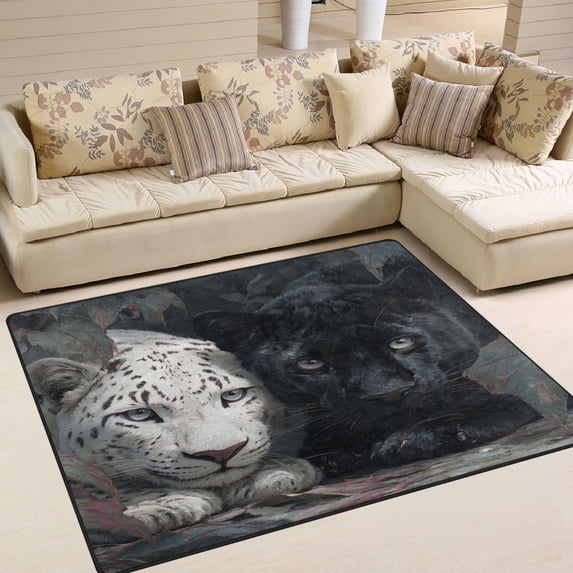Area Rug Indoor 80"x58"in Non-Slip Wear Resistant Floor Mats Soft Large Carpets for Living Room Bedroom Home Decor White Leopard Black Panther