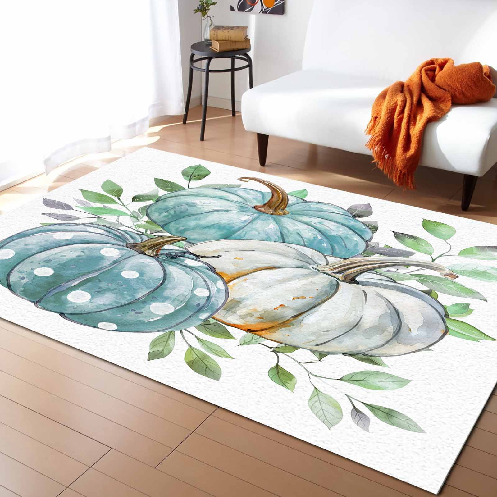 Area Rug Indoor Carpet, Thanksgiving Day Fall Pumpkins Botanical Leaves