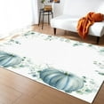 Area Rug Indoor Carpet, Thanksgiving Day Fall Pumpkins Eucalyptus Leaves Pastoral Light Blue