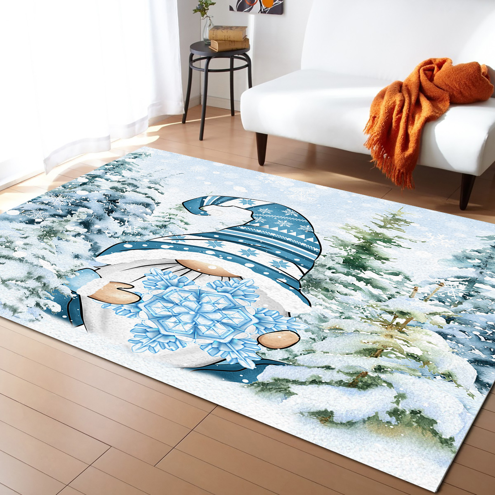 Area Rug Indoor Carpet, Winter Xmas Navy Gnome Holding A Snowflake