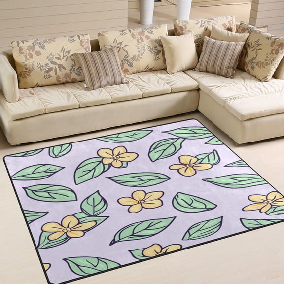 Area Rug Indoor 63"x48" Non-Slip Wear Resistant Floor Mats Soft Large Carpets for Living Room, Bedroom, Home Decor Washable Rug Mint Green Leaves