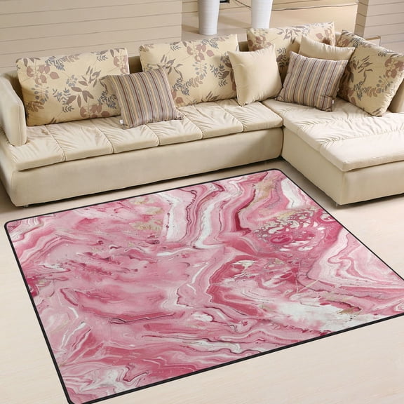 Area Rug Indoor 63"x48" Non-Slip Wear Resistant Floor Mats Soft Large Carpets for Living Room, Bedroom, Home Decor Washable Rug Pink Marble Texture