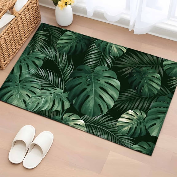 Area Rug Jungle Rainforest Botanical Leaves Rectangle Area Rugs Washable Rug for Living Room Bedroom Dining Room, Green Foliage on Black Soft Non-slip Floor Carpet 2x3ft