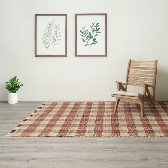 Area Rug, Jute Rug, Durable Dark Brown Plaid Rug, 5X7 ft On-Site