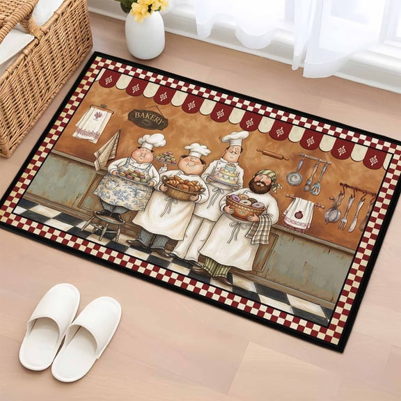 Area Rug Kitchen Baking Team Rectangle Area Rugs Washable Rug for Living Room Bedroom Dining Room, Retro Farmhouse Chef Soft Non-slip Floor Carpet 2x3ft
