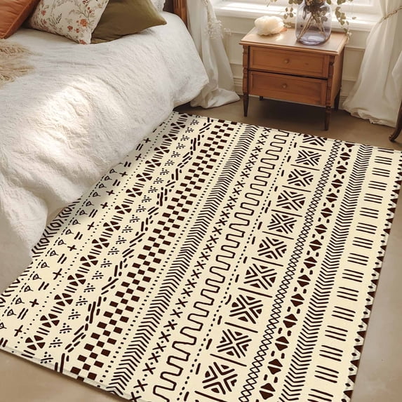 Area Rug for Living Room, Abstract Boho Non-Slip Indoor Large Carpet for Bedroom/Dining Room, Modern African Ethnic Geometric Beige Washable Low-Profile Rectangle Floor Mat Runner Rugs - 2.7 x 5 Ft