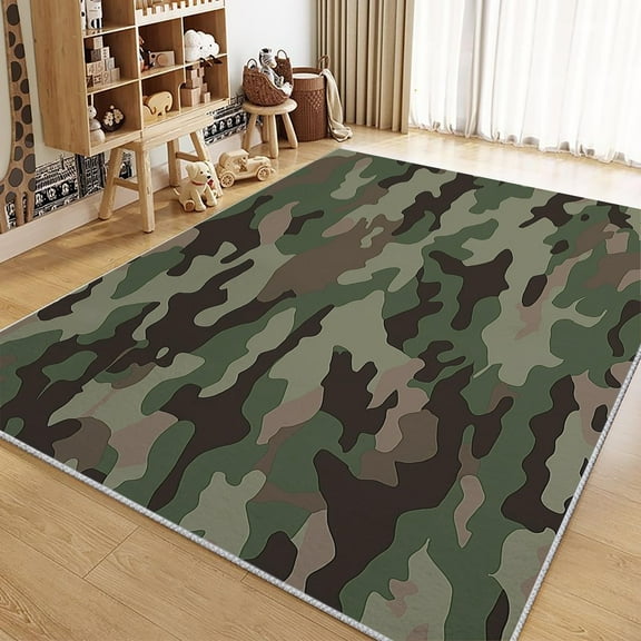 Area Rug For Living Room Abstract Camouflage Pattern Carpets, Washable Rugs, Green Print Low-Pile Non-Slip Rugs For Office Kitchen Entryway Decorative Carpets