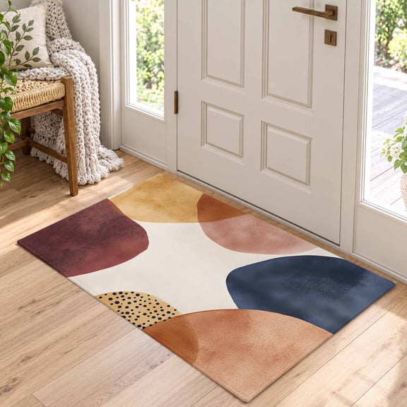 Area Rug for Living Room Abstract Geometric Color Block Washable Rug 2x3ft, Soft Non-Slip Cushion Rugs Chenille Sponge, Boho Terracotta Floor Carpet for Bedroom Dining Room Office Nursery Home Dorm