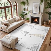 Area Rug for Living Room Abstract Greyhound Dog Sketch Washable Rug 5x7ft, Soft Non-Slip Cushion Rugs Chenille Sponge, Line Art on White Floor Carpet for Bedroom Dining Room Office Nursery