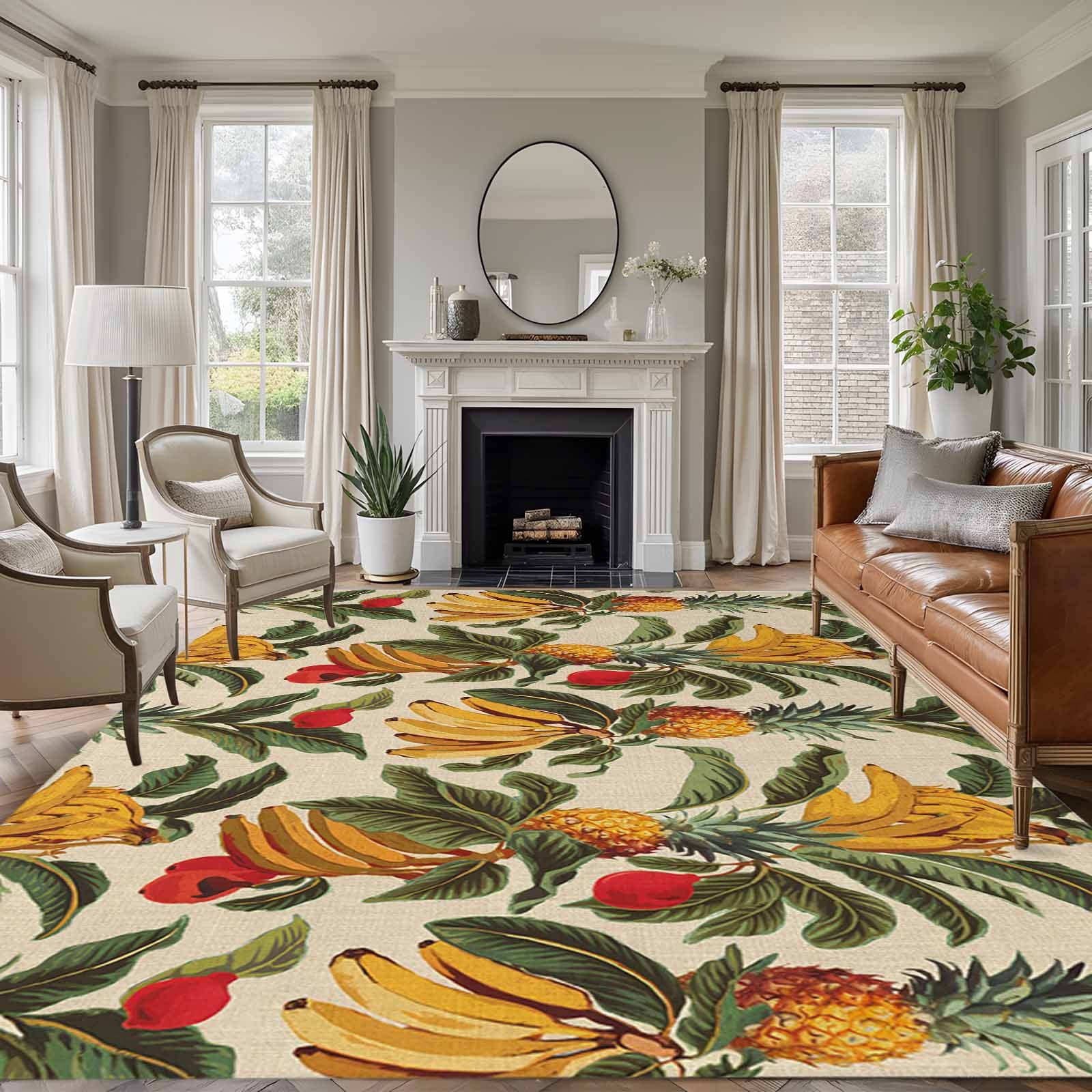 Pineaaple Insoired Rug Area Rug for Living Room, Banana Pineapple Non-Slip Indoor Large Carpet ...