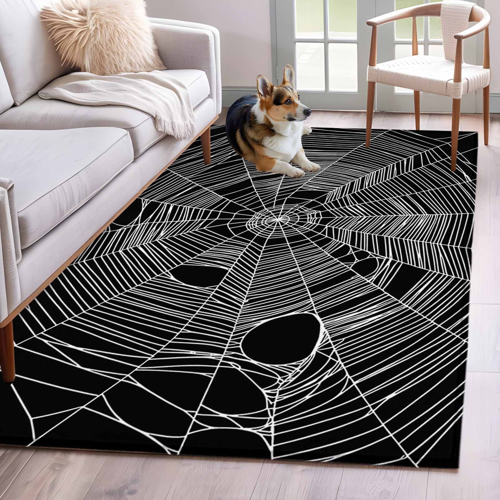 Large Spooky Rug Area Rug for Living Room, Black Halloween Non-Slip Indoor Large Carpet ...