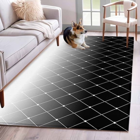 Area Rug for Living Room, Black Ombre Non-Slip Indoor Large Carpet for Bedroom/Dining Room, Modern Geometric Abstract Rhombus Striped Washable Low-Profile Rectangle Floor Runner Rugs - 4 x 6 Ft
