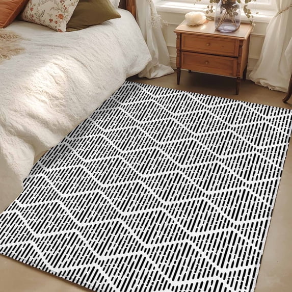 Area Rug for Living Room, Black White Non-Slip Indoor Large Carpet for Bedroom/Dining Room, Modern Abstract Art Farmhouse Washable Low-Profile Rectangle Floor Mat Runner Rugs - 2.7 x 5 Ft