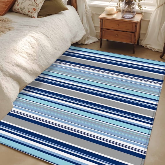 Area Rug for Living Room, Blue Green Striped Non-Slip Indoor Large Carpet for Bedroom/Dining Room, Colorful Abstract Vertical Lines Art Washable Low-Profile Rectangle Floor Runner Rugs - 4 x 6 Ft