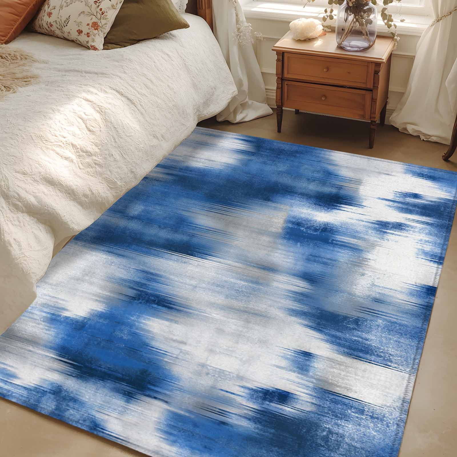 Low Profile Blue Rug Area Rug for Living Room, Blue Grey Non-Slip Indoor Large Carpet for ...