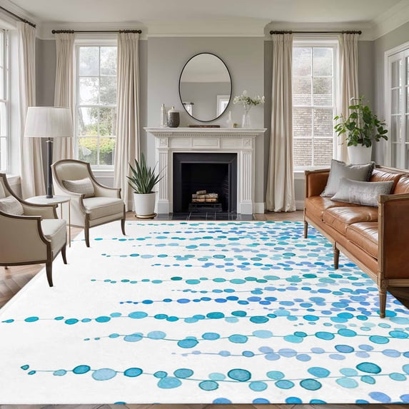 Area Rug for Living Room, Blue Polka Dots Non-Slip Indoor Ex Large Carpet for Bedroom/Dining Room, Watercolor Abstract Art Retro Washable Low-Profile Rectangle Floor Runner Rugs - 8 x 10 Ft