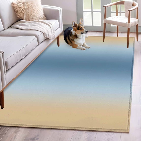Area Rug for Living Room, Blue Yellow Ombre Non-Slip Indoor Large Carpet for Bedroom/Dining Room, Farmhouse Modern Gradient Art Washable Low-Profile Rectangle Floor Mat Runner Rugs - 3 x 5 Ft